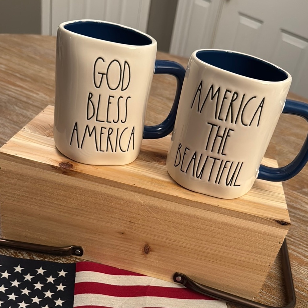 Rae Dunn White and Blue Ceramic Mugs Set